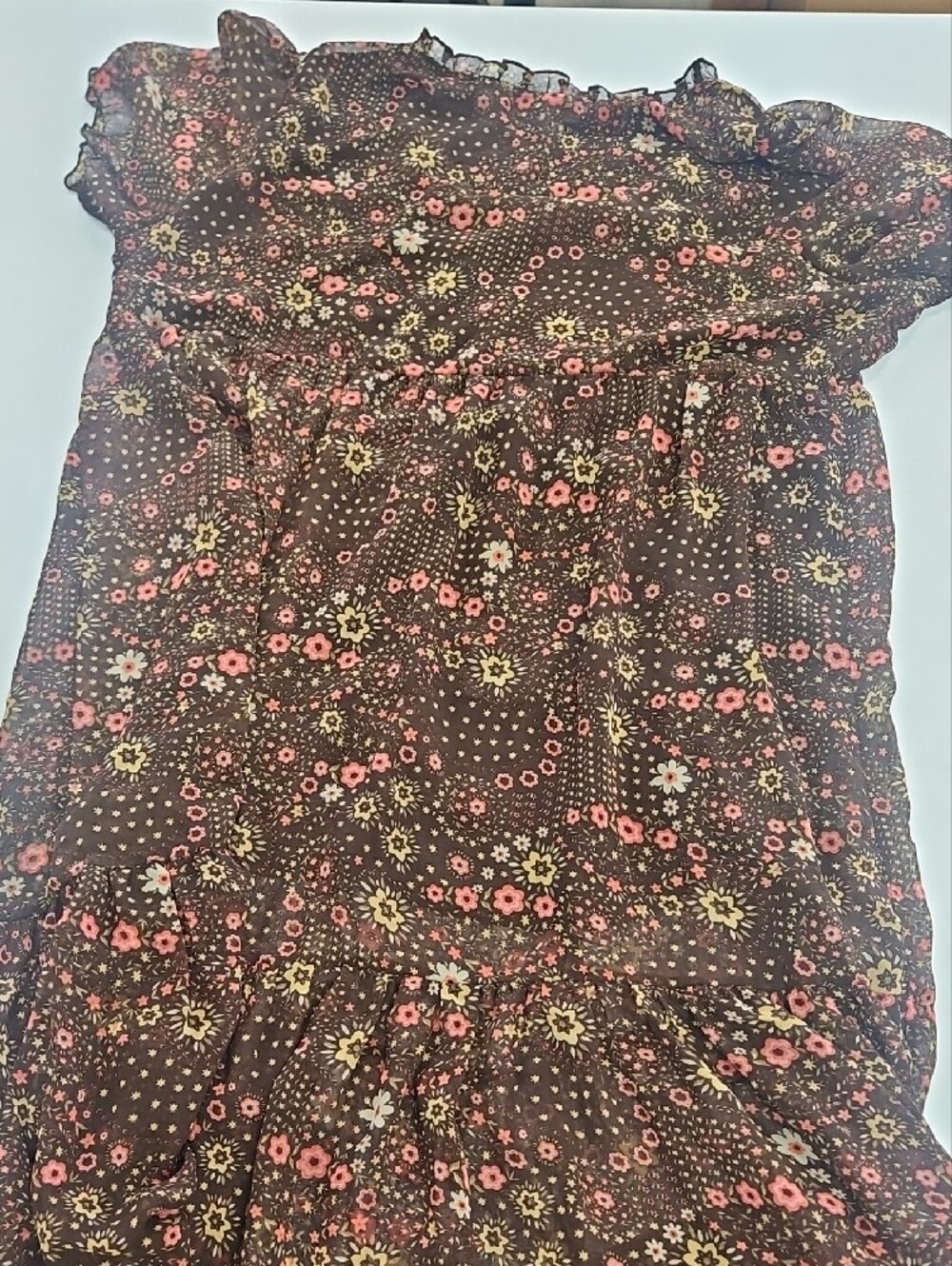 BOHEMIAN Brown Maxi Dress with Pink and Cream Floral Print - Picture 5 of 9
